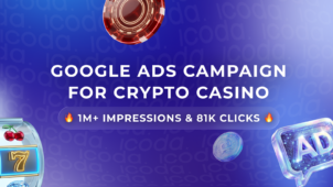Google Ads campaign case study cover for crypto casino client — 1M+ impressions, 81K clicks