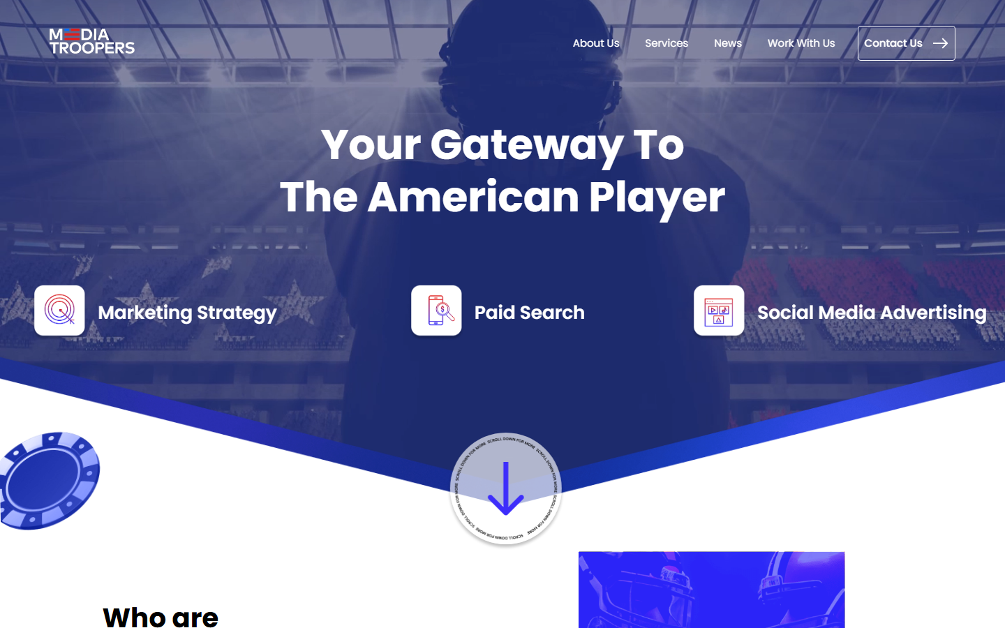 MediaTroopers homepage with the headline Your Gateway To The American Player